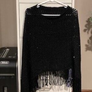 Elle Tian - One Size - Black Shaw With Fringe - New With Tags
